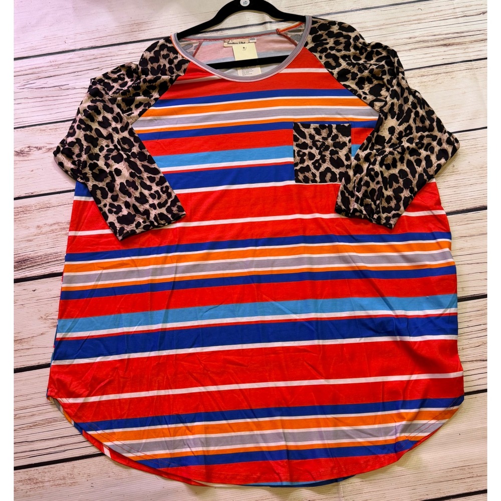 Southern Stitch Women XXXL Raglan Top Leopard Print Stripe Pocket Tee